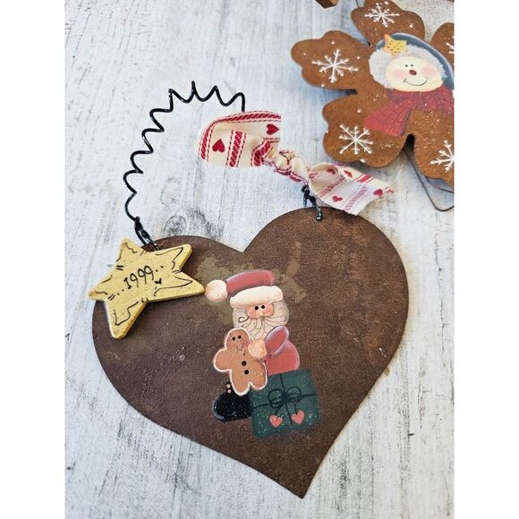 Metal rustic snowflake snowman Santa ornament set - Picture 3 of 6